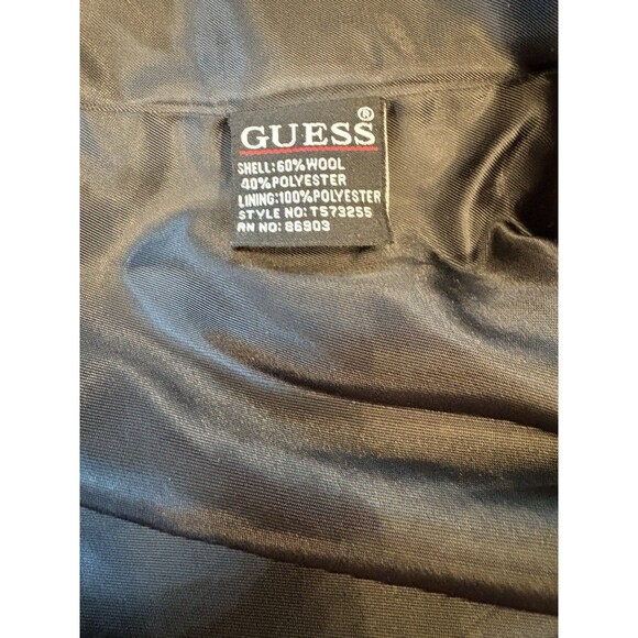 Vintage Guess Womens  SZ LG Pea Coat Double Breasted Black Wool Blend Jacket - Picture 13 of 14